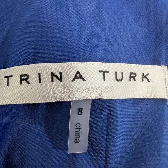 Trina Turk Amuse Blue Satin Short Sleeve Dress Size 8  Like New - Picture 8 of 12